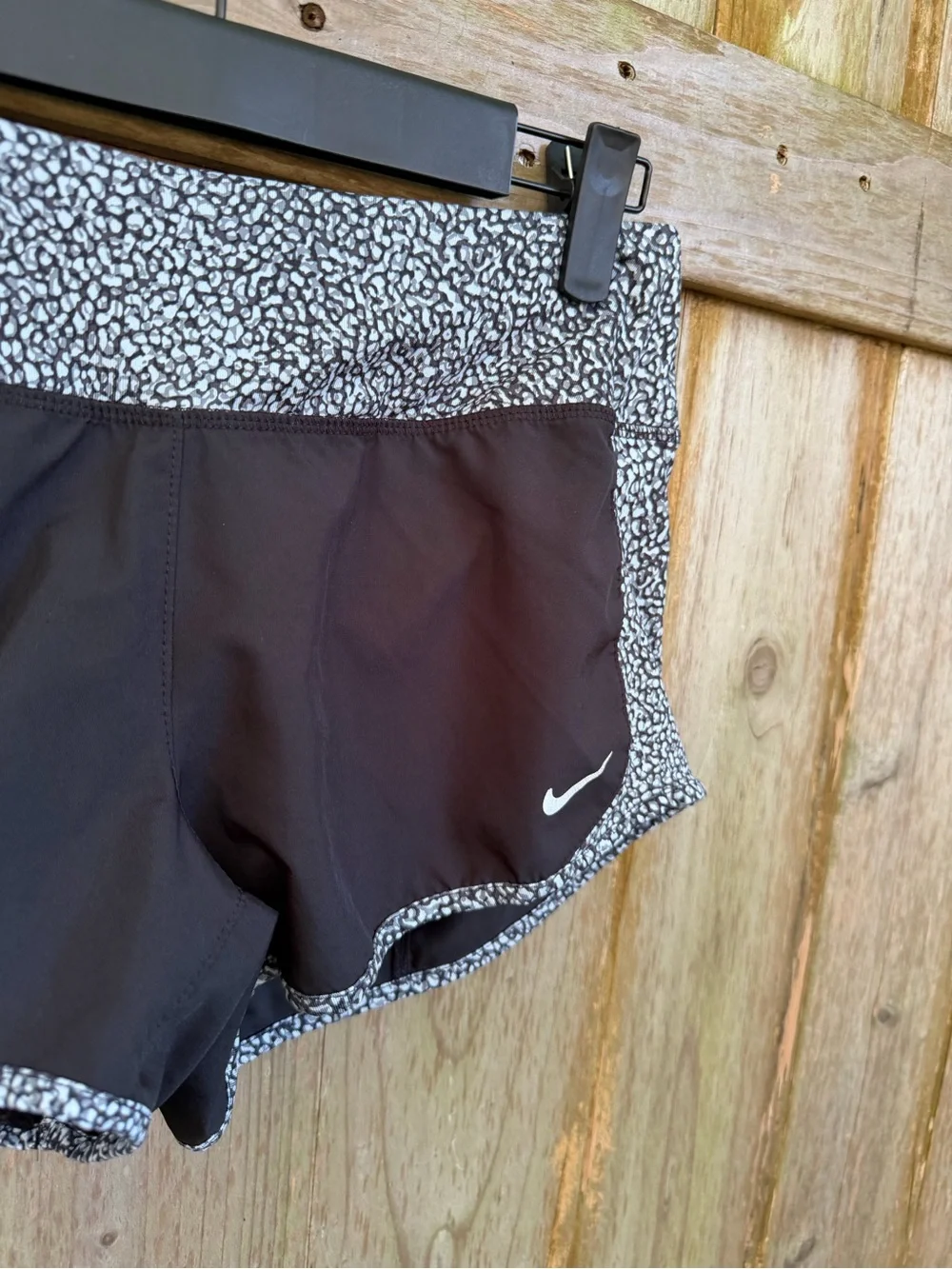 Nike Dri-Fit Black White Cheetah Print Trim Women’s Athletic Lined Shorts Size S